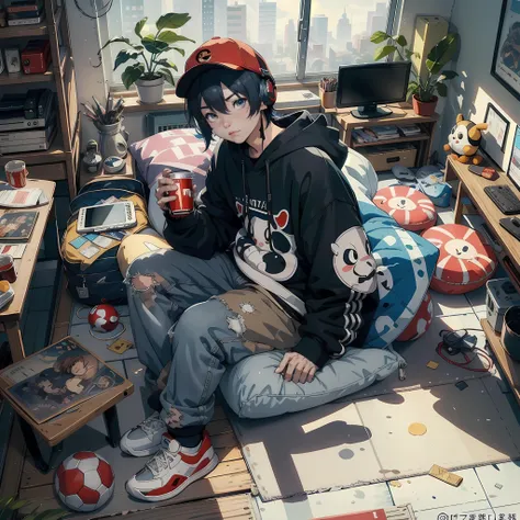 (best quality), ((masterpiece)), (highres), illustration, original, extremely detailed wallpaper, game console, game controller, soccer ball, controller, television, playstation controller, bookshelf, gamepad, indoors, poster (object), book, pillow, bed, no humans, shelf, english text, nintendo switch, ball, virtual youtuber, monitor, poke ball, table, video game, telstar, food, keyboard (computer), handheld game console, messy room, blanket, playing games, mouse (computer), cup, pikachu, ground vehicle, computer, box, cameo, bag, chair, clock, bedroom, link, shoes, globe, mario, loaded interior, solo, motor vehicle, book stack, sonic the hedgehog, soccer, 1boy, couch, full lips, large lips, beautiful lips, poke ball (basic), holding controller, weapon, game boy, baseball bat, character doll, 1girl, headphones, helmet, can, bottle, sword, cd, hat, kirby, speaker, scenery, cardboard box, meme, rug, trash can, artist name, painting (object), map, window, desk, gun, playstation portable, samus aran, guitar, slippers, instrument, male focus, aircraft, pizza, wooden floor, photo (object), lying, tissue box, dice, parody, bulletin board, cosplay, shoes removed, sneakers, copyright name, model kit, skull, carpet, futon, logo, microphone, trash bag, character print, blonde hair, brand name imitation, airplane, holding game controller, cloud, isabelle (animal crossing), cushion, pokemon (creature), picture (object), alarm clock, toy, gloves, stuffed toy, under covers, mega man (character), graffiti, character name, sticker, handgun, bean bag chair, coca-cola, ladder, lamp, shirt, multiple girls, joystick, on bed, mug, inkling, plant, soda can, doll, cabinet, motorcycle, long hair, refrigerator, day, sitting, clothes writing, board game, sky, boots, alcohol, messy, card, backpack, crossover, shadow, product placement, paintbrush, paper, objectification, dakimakura (object), remote control, plate, office chair, portrait (object), calendar (object), wall, kiryu coco, manga (object), boots removed, mori calliope, bed sheet, cable, panda, smile, ninomae ina'nis, gawr gura, blue hair, explosive, takanashi kiara, union jack, crewmate (among us), animal ears, yukkuri shiteitte ne, black hair, paint, drawer, multiple boys, mask, baseball cap, master sword, bicycle, daruma doll, robot, sleeping, multiple crossover, meta knight, radio, skull and crossbones, brown hair, on back, candy, holding, kuma (persona 4), watson amelia, fruit, screen, stuffed animal, curtains, animal print, door, joy-con, drinking glass, picture frame, soda bottle, hakurei reimu, watermark, squirtle