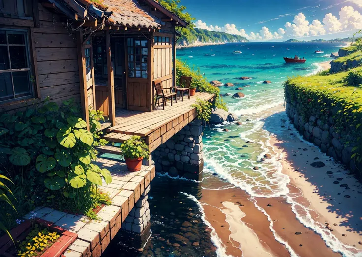 seaside, beach view, sunset, cyan and yellow theme, a hyperrealistic painting by Chris LaBrooy, cgsociety, photorealism, artstation hq, photorealistic, hyper realism, masterpiece,ultra realistic, 32k,extremely detailed CG unity 8k wallpaper, best quality, masterpiece,ultra realistic,32k,extremely detailed CG unity 8k wallpaper, best quality