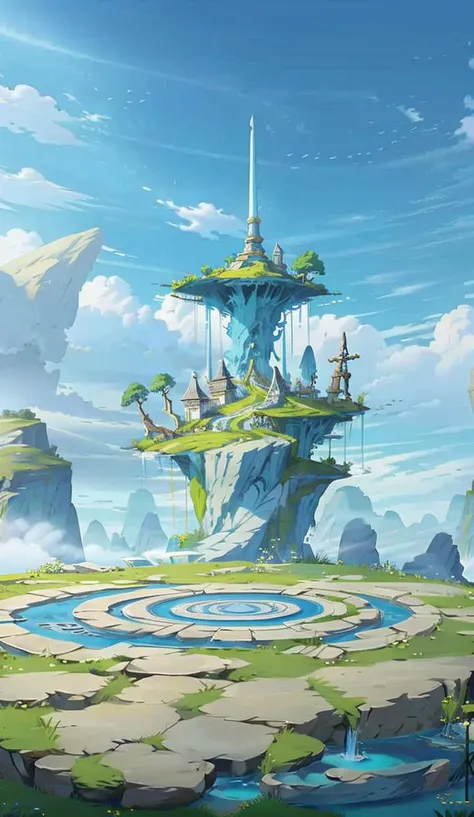 dipan,no humans, dipan,no humans, weapon, sword, sky, cloud, day, scenery, blue sky, fantasy, outdoorsï¼center composition<lora:game dipan_20231028105647:0.7>, (illustration:1.0), masterpiece, best quality,