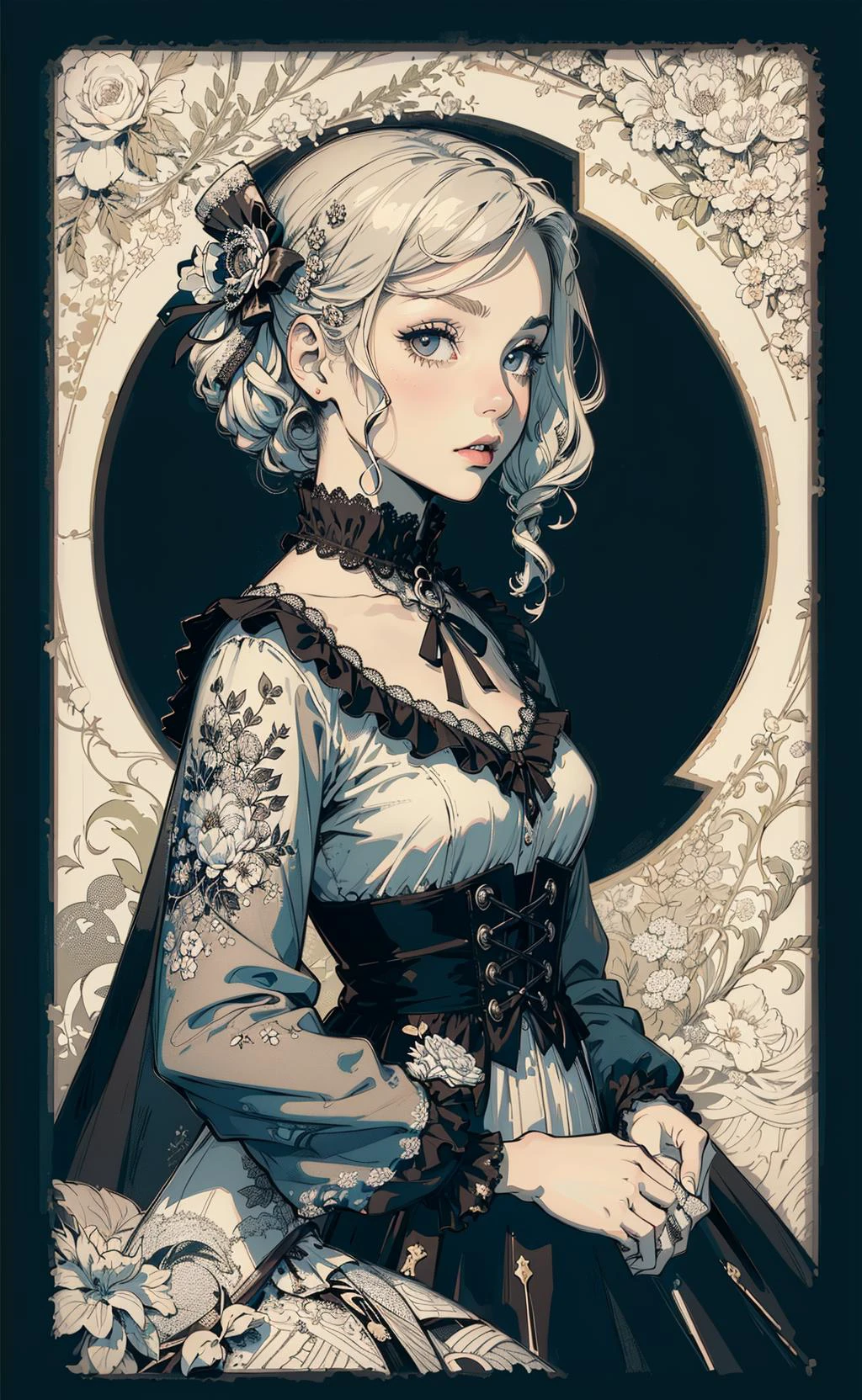 (masterpiece, top quality, best, official art, beautiful and aesthetic:1.2),
1girl, (pop art:1.4), (zentangle, flower effects:1.2), (art nouveau:1.1),(Gothic ta:1.3)