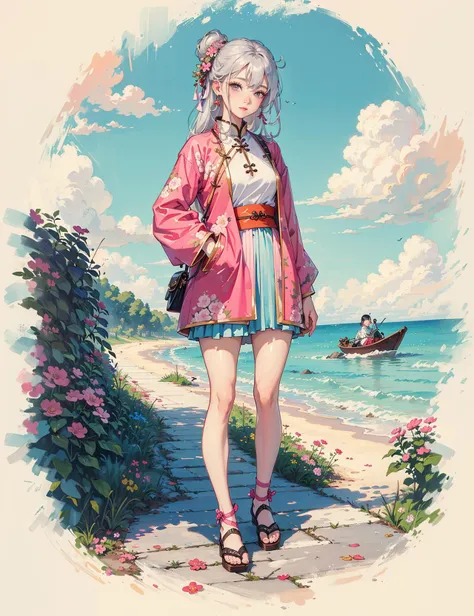 (8k, RAW photo, best quality, masterpiece:1.2),miniature, isometric, landscape,
chibi,18yo girl,ming hanfu, (ming style outfits, 1girl wearing pink short coat and pink mamian skirt,overlapping collar:1.2),(full body:1.2),floral background, oil paper umbrella,long hair, silver hair,
(beautiful detailed face), (beautiful detailed eyes),(beautiful finger)
mini\(ttp\),landscape,miniature