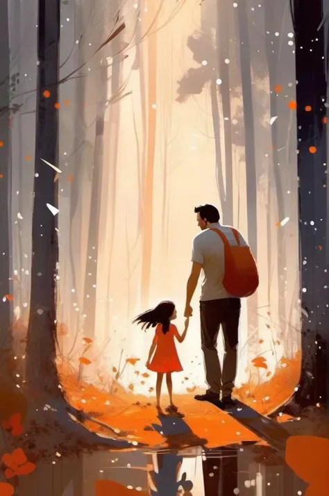 <lora:Pascal Campion Style:1>Pascal Campion Style - father and daughter in a forest. ultra detailed illustration. Pascal Campion style