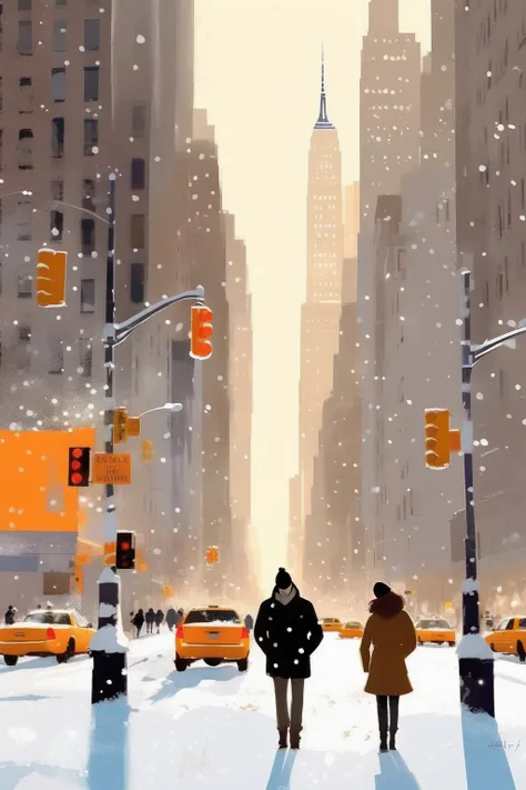 <lora:Pascal Campion Style:1>Pascal Campion Style - New York city winter time in a style of Pascal Campion