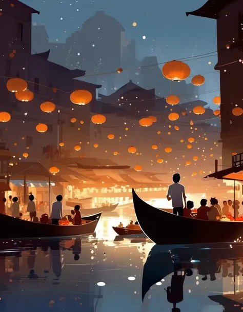 <lora:Pascal Campion Style:1>Pascal Campion Style -
Ships, rafts, boats, bustling people, market, river, evening, flickering lights from Pascal Campion