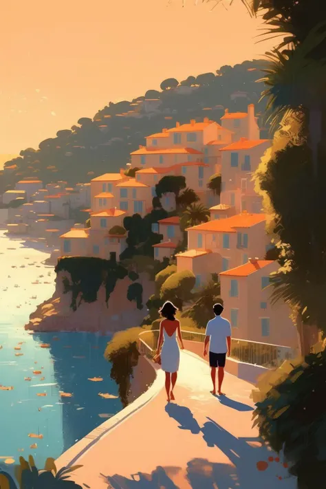<lora:Pascal Campion Style:1>Pascal Campion Style - A Lovely Riviera Landscape, in Atey Ghailan and Joelle Jones style