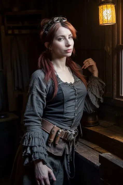 DEN_lumi_steamgirl,
(dressed in rags:1.2) in a (shanty shack:1.1) made of wood and sticks, apothecary, (alchemy:1.1), witchdoctor, mystic, decaying, (rundown shack:1.2), (dark room:1.2), shanty shack, (wearing raggedy clothing:1.1), (rag clothes:1.2),
bokeh, f1.4, 40mm, photorealistic, raw, 8k, textured skin, skin pores, intricate details  <lora:epi_noiseoffset2:1>, epiCRealism <lora:ClothingAdjuster3:-1>