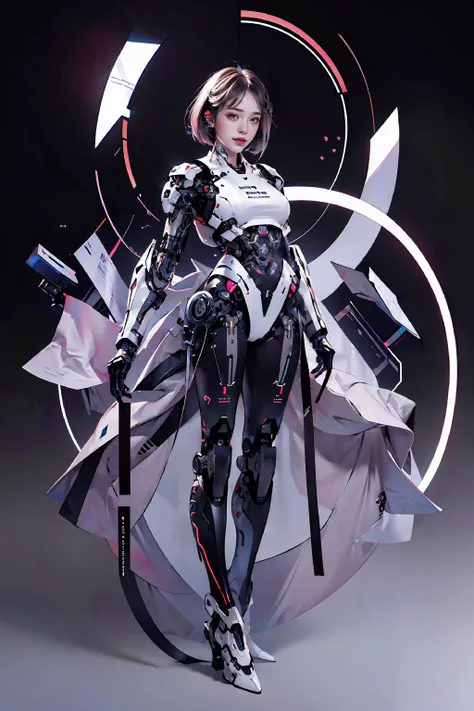 best quality, masterpiece, illustration, masterpiece, realistic, photorealistic, 1girl, solo, full body, skinny, medium breasts, long legs, short hair, (Blank background:1.3), grey background, Mechanical body, cyborg, <lora:dragon ear_20230623155318:0.6>, <lora:Futuristicbotv.2:0.7> <lora:Neno:0.7> neon_lights