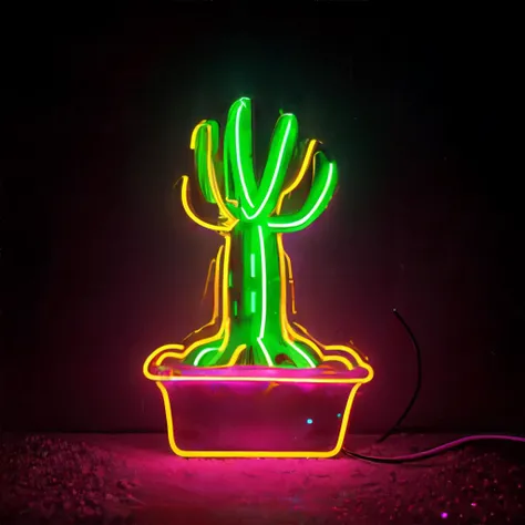 <lora:neonart-syk006:0.8>, neon light, neon sign, neon, LED, cactus, masterpiece, 8k, high resolution, shallow depth of field, sharp focus