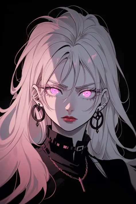 (masterpiece, best quality, 1girl, solo, intricate details, chromatic aberration), realistic,((medium breath)),long hair, blond hair, red head ornament, pink highlights, hair over one eye,purple eyes, earrings, sharp eyes, choker,black naked hoodie, (symmetry eyes),(perfect symmetrical body),against wall, brick wall, graffiti, dim lighting, alley ,look at viewer,