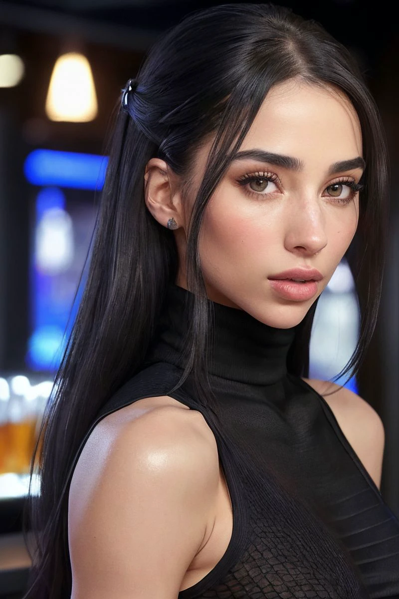 photo of S213_KamaOxi,an attractive woman,in a (bar:1.1),wearing a (turtleneck-felt-dress:1.1),(8k, RAW photo, best quality, depth of field, ultra high res:1.2),(absurdres, intricate, photorealistic, masterpiece, ultra-detailed:1.3),