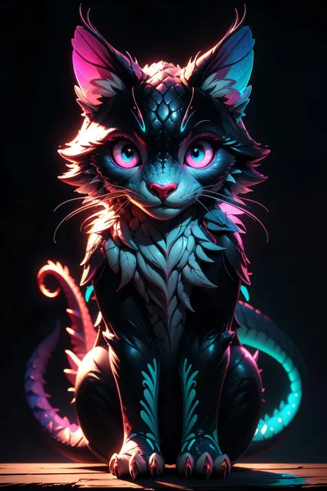 an adorable [kitty cat: dragon: 0.4], extremely detailed, vivid colors, high quality, best quality,  award winning, high contrast, cinematic lighting, (masterpiece),