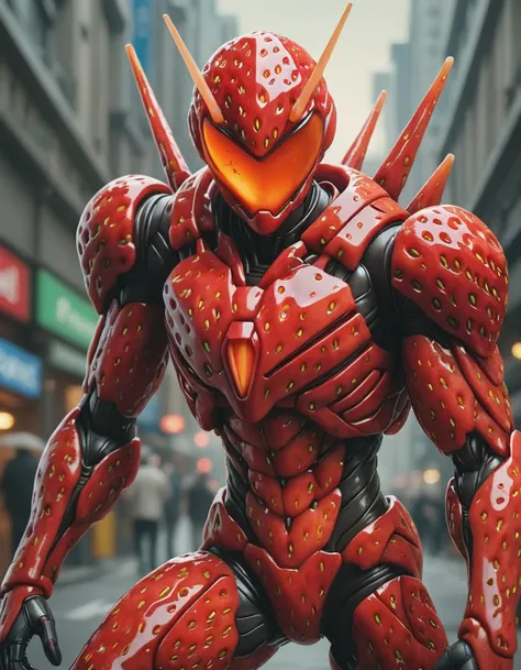 inematic film still illustration of the iconic EVA-001 from Evangelion ral-strawberryjam style, sprinting towards the viewer with determination, captures its official art style and showcases intricate details as if it were a masterpiece, Set against a beautiful abstract background that blends elements of Futurism and cyberpunk, this intense close-up view highlights the character's mechanical design while maintaining its humanlike form, style of Fenghua Zhong, style of Tomasz Strzalkowski, style of Greg Rutkowski, . shallow depth of field, vignette, highly detailed, high budget, bokeh, cinemascope, moody, epic, gorgeous, film grain, grainy, <lora:ral-strawberryjam:1.0>