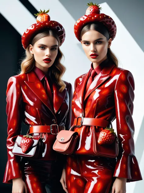 A fashion photography shoot, where models in avant-garde attire strut down the runway with ral-strawberryjam accessories, captured with a Leica SL2 for its impeccable sharpness and contrast <lora:ral-strawberryjam-sdxl:1> <lora:EnvyBetterHiresFixXL01:0:hr=1>
