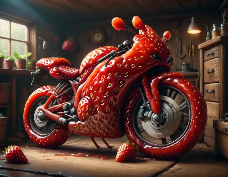 cinematic still ral-strawberryjam bike in old garage . emotional, harmonious, vignette, 4k epic detailed, shot on kodak, 35mm photo, sharp focus, high budget, cinemascope, moody, epic, gorgeous, film grain, grainy, ral-strawberryjam bike in old garage, modern aesthetic, color crisp, extremely fine detail, intricate, innocent, cinematic, complex, epic composition, magical atmosphere, theatrical, highly detailed, mystical, sharp focus, still, full creative, elegant, deep colors, dynamic background, contemporary, open artistic, professional, positive, cute, pretty, friendly, scientific