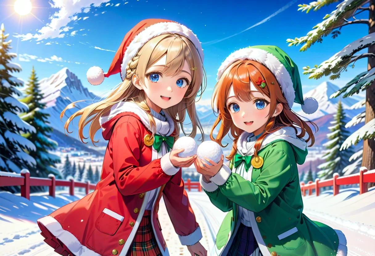 anime artwork breathtaking (masterpiece, best quality:1.2), two girls playing snowballs in Christmas outfits, 19yo,action poses, pastoral landscape, snowfall, intricate details, whimsical and playful, happy, detailed faces, perfect eyes <lora:add-detail-xl:1.5> <lora:neg4all_bdsqlsz_xl_V7:1> . award-winning, professional, highly detailed . anime style, key visual, vibrant, studio anime, highly detailed