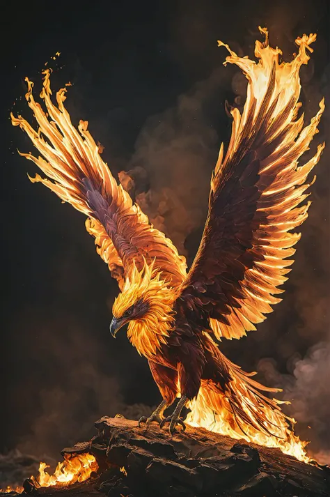 a photo of a flaming phoenix in the night over a burning landscape, photorealistic, hd, 3D, dramatic lighting, RAW photo, high quality, film grain, Fujifilm XT3 <lora:add-detail-xl:2> > <lora:neg4all_bdsqlsz_xl_V7:1>