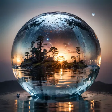 a fantastic landscape full of life inside a transparent sphere made of water, dark atmosphere, sunset, galactic outer space in background, centered, highly detailed, photorealistic, RAW photo, Haselblad <lora:add-detail-xl:3> <lora:neg4all_bdsqlsz_xl_V7:0.8> <lora:Aether_Aqua_v1_SDXL_LoRA:0.75>