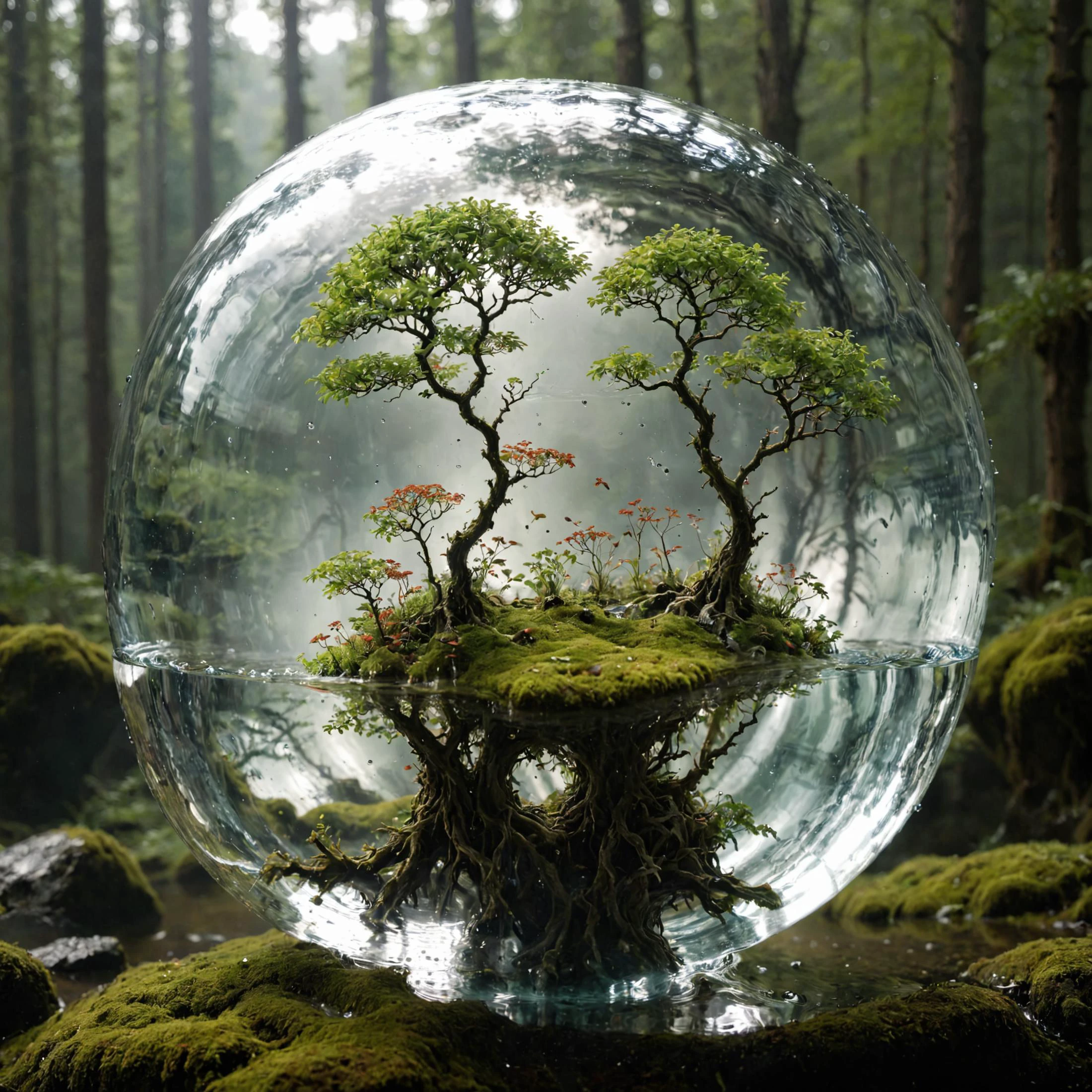 a fantastic landscape full of life inside a transparent sphere made of water <lora:add-detail-xl:2> <lora:neg4all_bdsqlsz_xl_V7:0.8> <lora:Aether_Aqua_v1_SDXL_LoRA:0.75>