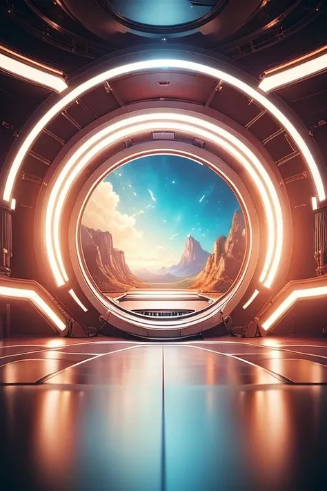 (masterpiece, best quality:1.3), hd, 8k, super details, science fiction, scenery, round stage, <lora:sci-fi-v1.2:0.8>,