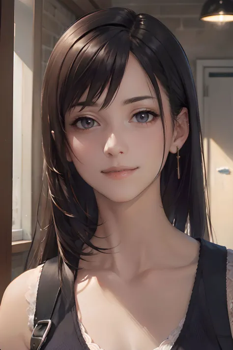 Sharpness, ultra realistic 8k cg, masterpiece, best quality, (realistic:1.3), (perfect face), intricate, beautiful scenery, 1girl, 7rtifa, breasts, school uniform, looking at viewer, cinematic lighting, smile, park <lora:tifa-nvwls-v1:0.7>