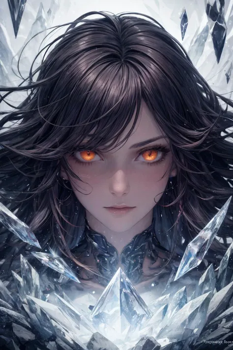 masterpiece, best quality, (realistic), (perfect face), intricate, sharp focus, <lora:add_detail:1>
1 girl, adult (elven:0.7) woman,  dark brown eyes, copper shaggy hair,
(style-swirlmagic:1.0), portrait, looking at viewer, solo, (full body:0.6), detailed background, close up, cold detailed face, (dark sinister underworld theme:1.1), crystal wizard, levitating, dynamic pose, crystal themed clothes,  ice crystals floating in the air, glowing magical crystals, surrounded by red magical crystals,   stalagmites,  magical floating particles, crystal glass, crystal dust, crystal sphere, crystal canyon background,  magical cinematic ethereal atmosphere, backlighting, reflections,