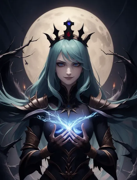 Style-GravityMagic, portrait, (<lyco:DecorationBundlev2:0.6> EbonyGoldAI theme:1.1) (bloody scars:0.7), looking down, solo, half shot, dynamic pose, detailed background, evil smile, hovering in the air, necromancer, villain, red clouds, casting a spell, dark ray, armor made of bone, crown of the wicked, dark wizard tower, dark atmosphere,, spiders, spiderwebs, floating motes of flame, pestilence, death, dark magic dark green sparks in the air, dark aura, broken shackles, candles, evil symbols,