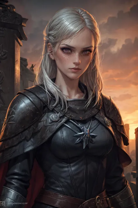 masterpiece, best quality, (realistic), (perfect face), intricate, sharp focus, <lora:add_detail:1>
1 girl, adult swedish woman, freckles, pink eyes, copper medium hair,
portrait, solo, (full body:0.6), looking down, detailed background, detailed face, (renaissance theme:1.1), focus on eyes,  brooding, witcher,  wearing  heavy witcher clothes, rugged, bruises,  tattered cape straps, trinkets, witcher gear, griffin witcher symbol, aggressive stance, glowing tattoos, magic-infused, cemetery in background, sunset,    magical aura,  mystical atmosphere,