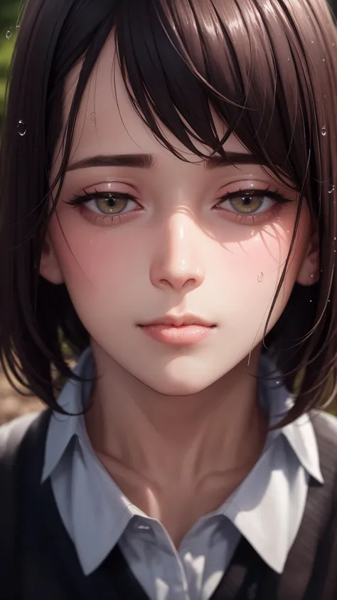 best quality, masterpiece, realistic, photorealism, photo, hdr, detailed, intricate, beautiful scenery, wonderful backround, (perfect face:1.3),
rain, under the tree, dark background,
1girl, solo, ((incoming kiss, from above, pov, face)), embarrassed, blush, collared shirt, see-through, looking at viewer, <lora:LowRA:0:7>,