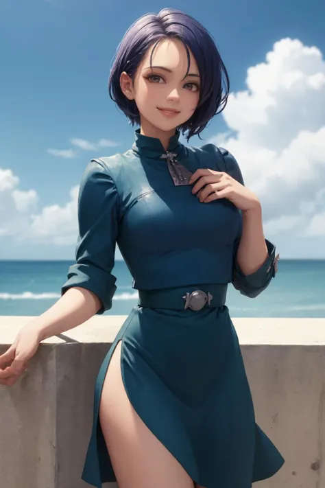 masterpiece, best quality, defShamir, pkuniform, green dress, blue sky, clouds, cowboy shot, looking at viewer, smile <lora:shamir-nvwls-v3-final:0.9> <lora:pkuniform-nvwls-v1:0.8>