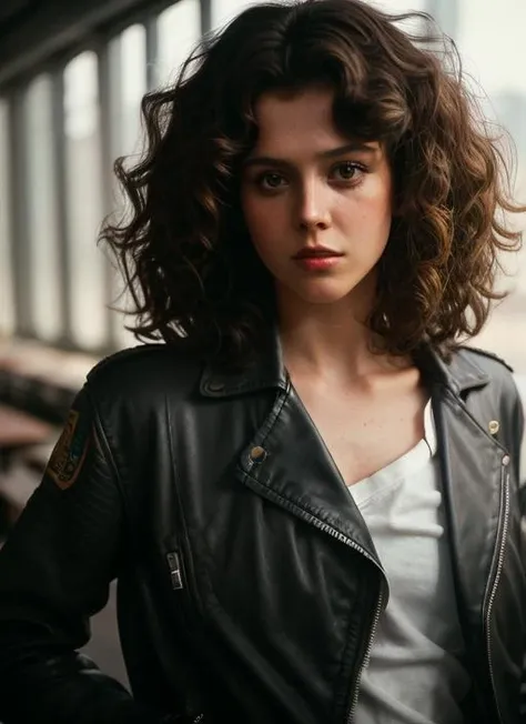 <lora:SigourneyWeaver:.9> photoshoot of sw1, curly hair, wearing a leather jacket, epic character composition, by ilya kuvshinov, alessio albi, nina masic, sharp focus, natural lighting, subsurface scattering, f2, 35mm
