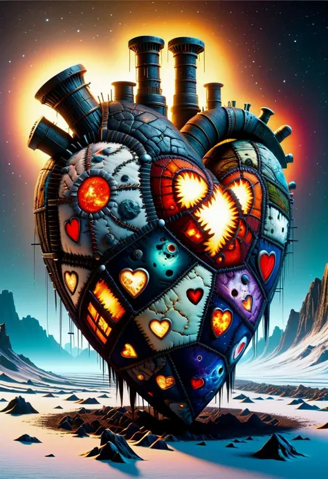 a painting of a heart with many different colored hearts