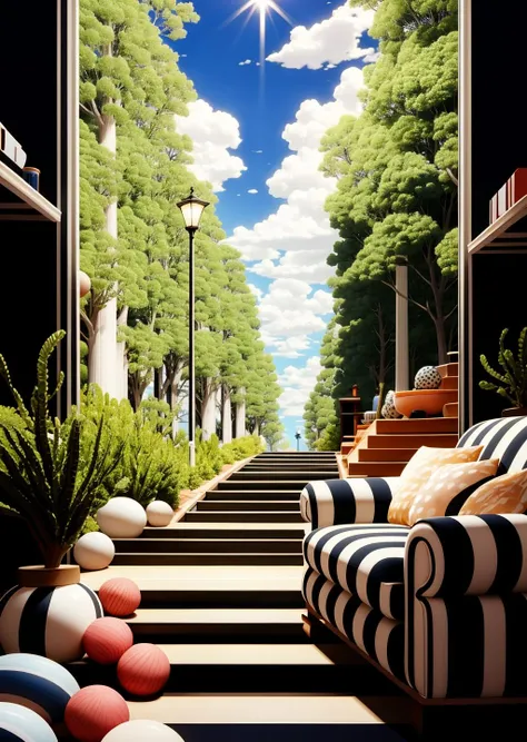 BJ_Crazy_polka_dots,sky,day,cloud,tree,blue_sky,no_humans,scenery,stairs,pillar,
many dots,many round,cinematic lighting,strong contrast,Best quality,masterpiece,<lora:Crazy_polka_dots:0.7>,