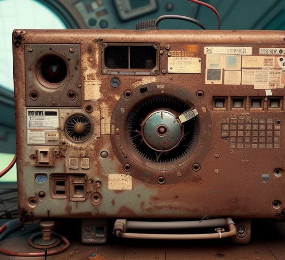 <lora:Old-Electronics - Trigger with Topnotch Artstyle:1> topnotch artstyle, /"Personal Computer I'/Time travel machine. Broken, rusted, color.