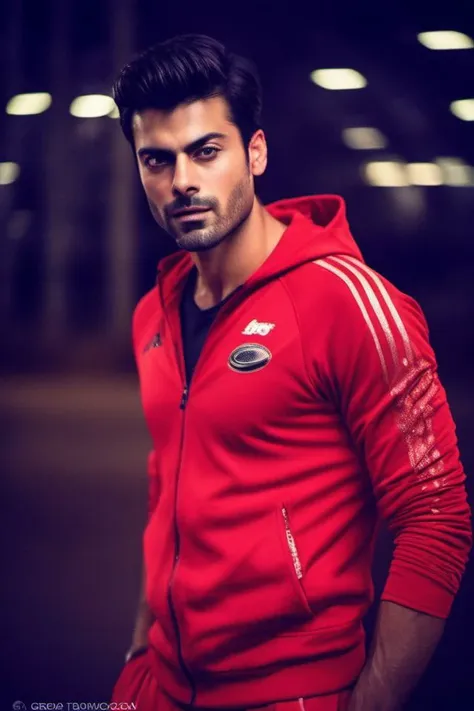 Jimmy Garoppolo a man <lora:Fawad-Khan_Jimmy-Garoppolo:0.8>, realistic photo in a worn ((skin-revealing skimpy erotic red tracksuit, massive hairy pecs)), big pecs, big arms, bulge, VPL, ((light bokeh)), intricate, (steel metal [rust]), elegant, erotic, exuding sexual energy, homoerotic, sharp focus, photo by greg rutkowski, soft lighting, vibrant colors, (masterpiece), ((streets)), (detailed face), looking at viewer, light smile, night, walking towards viewer, cinematic lighting, beautiful lighting, cinematic lighting, (hazy filter, film grain:1.2)