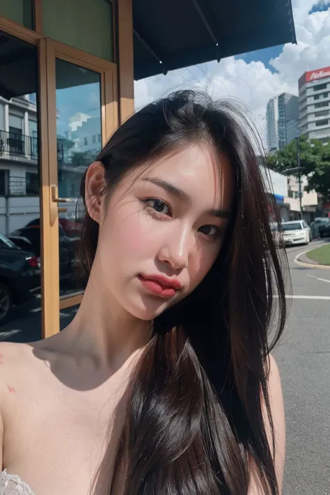 highest quality,masterpiece,Ultra-high resolution,(Realistic:1.4),Beautiful lighting, (Highly detailed CG Unity 8k wallpaper), Beautiful face in every detail,Detailed clothing, 50mm portrait photography, No background、One Girl,Big black eyes, cute, young, stop temporarily, Facial Lighting, Physically Based Rendering,Written boundary depth , Black Hair, short hair, ((Take from above)), Japanese women、20-year-old、whiteTshirt、(Big Breasts)、(Upper Body)、Young and beautiful woman taking a selfie, Taken with iPhone camera、white壁の前で