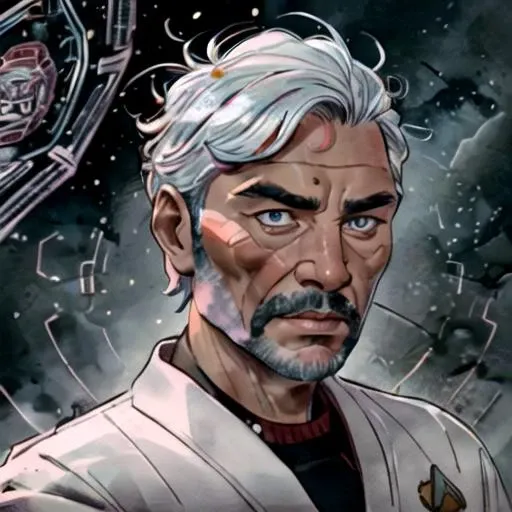 POV Headshot (inked original-art:1.2),(lineart:1.31),(fine-details:1.3),Vorta, Chief Engineer, Chief Artisan Vral, Dominion Craftsman, (White Gamma Quadrant Robes:1.24), USS Dominion Forge, Jem'Hadar Artificer,looking at viewer,detailed background,detailed face,scifi scene in background,mysterious lighting,<lora:add_detail:0.2><lora:Ink scenery:1><lora:STNGV3new:0.9>
