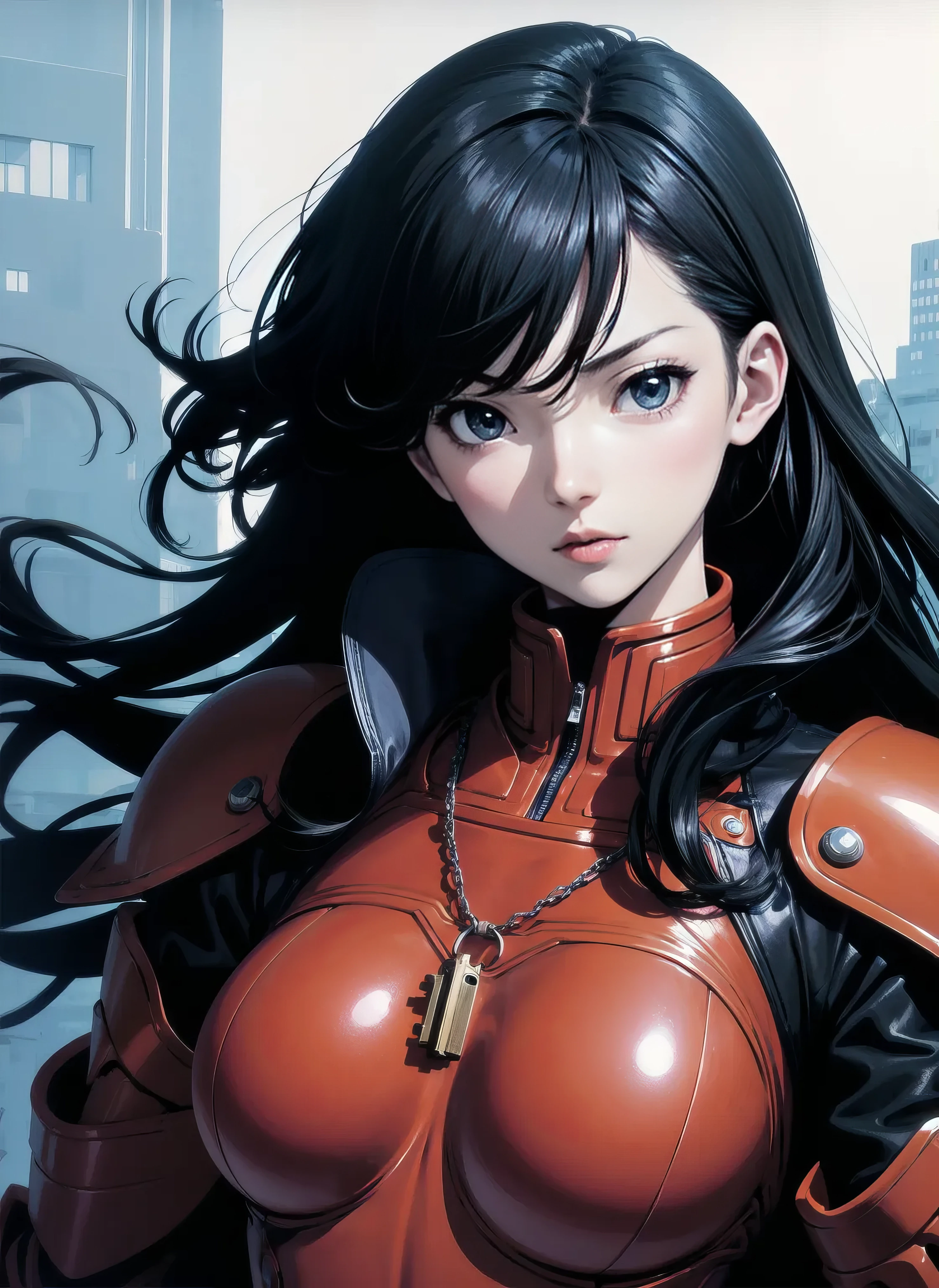 ASCIIart by Shigenori Soejima, (art by Katsuhiro Otomo:1.3) , anime key visual, (beautiful woman dressed in elegant armor:1.1) riding a Redfish, Visually Stimulating hair styled as Lushious, tiger print Belt, Technopunk, broad lighting, Ektachrome, dynamic angle, simple background  <lora:flat2:-0.25>