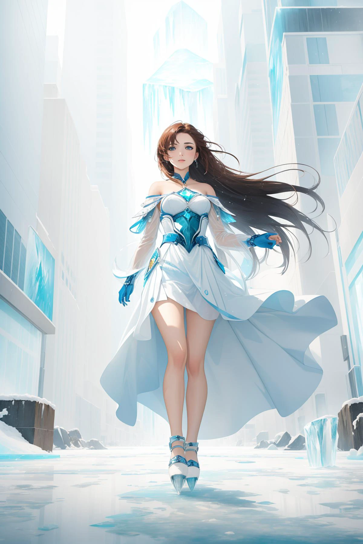 1girl, alluring Painting, Gamercore, behance, 3/4 view of a Gigantic [Raging|Deafening] ("The Durance of Ice":1.3) , elegant, dense street and space, Raining, Wide view, Graphic novel, Manic, Accent lighting, F/14, Vivid Colors, Bright design, Zentangle, extremely hyper aesthetic, masterpiece