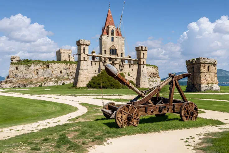 (masterpiece, best quality:1.2), ultra-detailed, big catapult in front of castle, (realistic:1.5), <lora:EdobMedievalCatapult_v1.0:0.8>