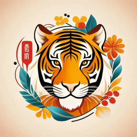 Watercolor painting logo,flat style,chinese_new_year,tiger, . Vibrant, beautiful, painterly, detailed, textural, artistic