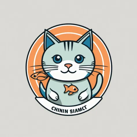 Help me design a logo with a cat holding a fish and a cat feeling for it, with a flat style, simple lines, and logo design