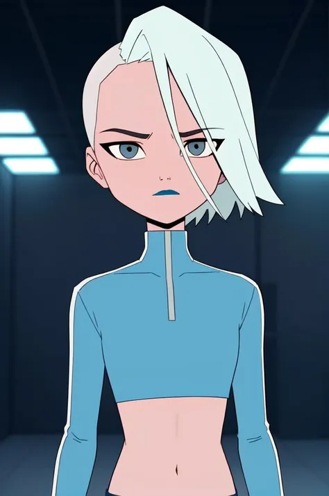 glukoza, 1girl, solo, short hair, makeup, white hair, lipstick, looking at viewer, grey eyes, blurry, crop top <lora:glukoza:0.55>, (cinematic look:1.4), soothing tones, insane details, intricate details, hyperdetailed, low contrast, soft cinematic light, dim colors, exposure blend, hdr, faded, slate gray atmosphere