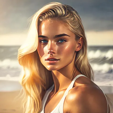 young blonde woman, beach, photo realistic, Kodak, dslr, high quality, realistic, raw, 4k, polaroid, sharp focus
