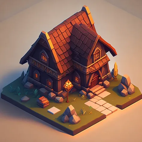 isometric house, RPG style, cartoony, DnD, fantasy, mobile game