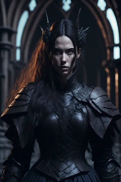 young (beautiful:1.2) female knight standing inside a gothic church, bloodborne, pretty face
