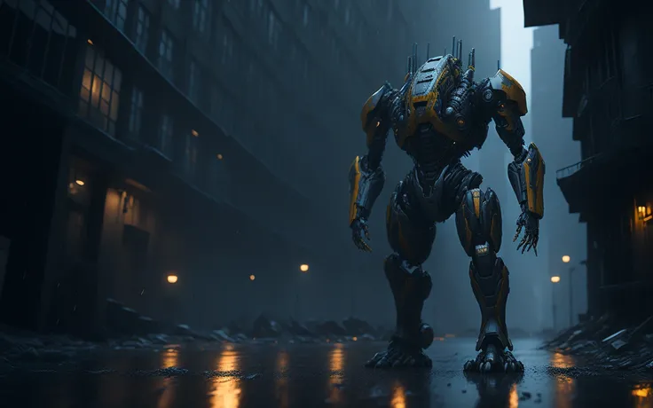 photo of half life combine standing outside city 17, glossy robot, rainy, rtx, octane, unreal