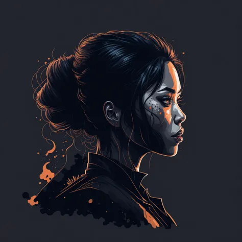 sticker, vector-art beautiful character design, double exposure shot, front profile female asiatic slim fighter, beautiful hair and confident, insanely detailed and intricate, elegant, watercolor, cinematic, portrait, raphaelite, headroom, pierre-auguste renoir, luminous design, amoled black backgrund,
