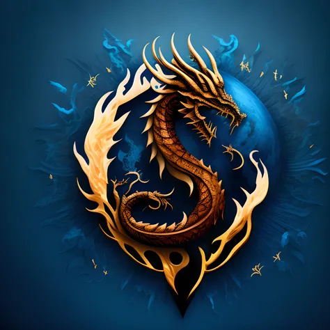 fire around , margin with tree , Design a logo Scorpion dragon head, with a symbol of the Earth inside it , Modern font , textures , treee, water , ice, 8k , vector , art , center axes,