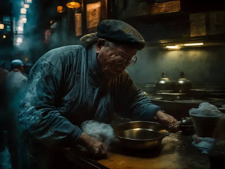 in a chinese restaurant an old chinese chef seen to cook meals, steam is seen from the cooking pan, on a very cold day
mood photo journalism unposed urban photography, ultra detailed, film photography, cold tone, sharp focus, ultra detailed skin, professional color grading, raw photo, cinematography, vibrant details, ultra quality, (photo-realistic:1.37), masterpiece, Canon EOS 5D Mark IV and fujifilm Superia X - TRA 400 film