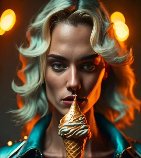 raw picture of a cute 21-years old girl licks a cone of melting ice cream flows down her arms and chin, wearing turquoise jacket, blonde, ((high detailed skin, skin details)), sharp focus, volumetric fog, 8k uhd, dslr, high quality, film grain, cute big breasts, knickers, stockings, post-processing, max detail, massive scale, detailed, makeup, skin details, blushing, nostrills, roughness, real life, ultra realistic, realistic, photorealism, photography, cryengine, ultra realistic, 8k uhd, photography, SEMI-SILHOUETTE light, detailed hands, detailed fingers